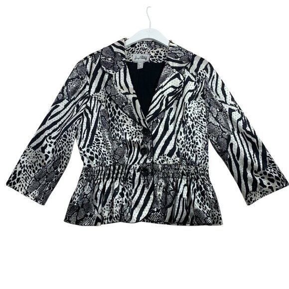 JOSEPH RIBKOFF Womens Sequin Jacket Sz 14 Animal Print Black White  Lined - Picture 8 of 16